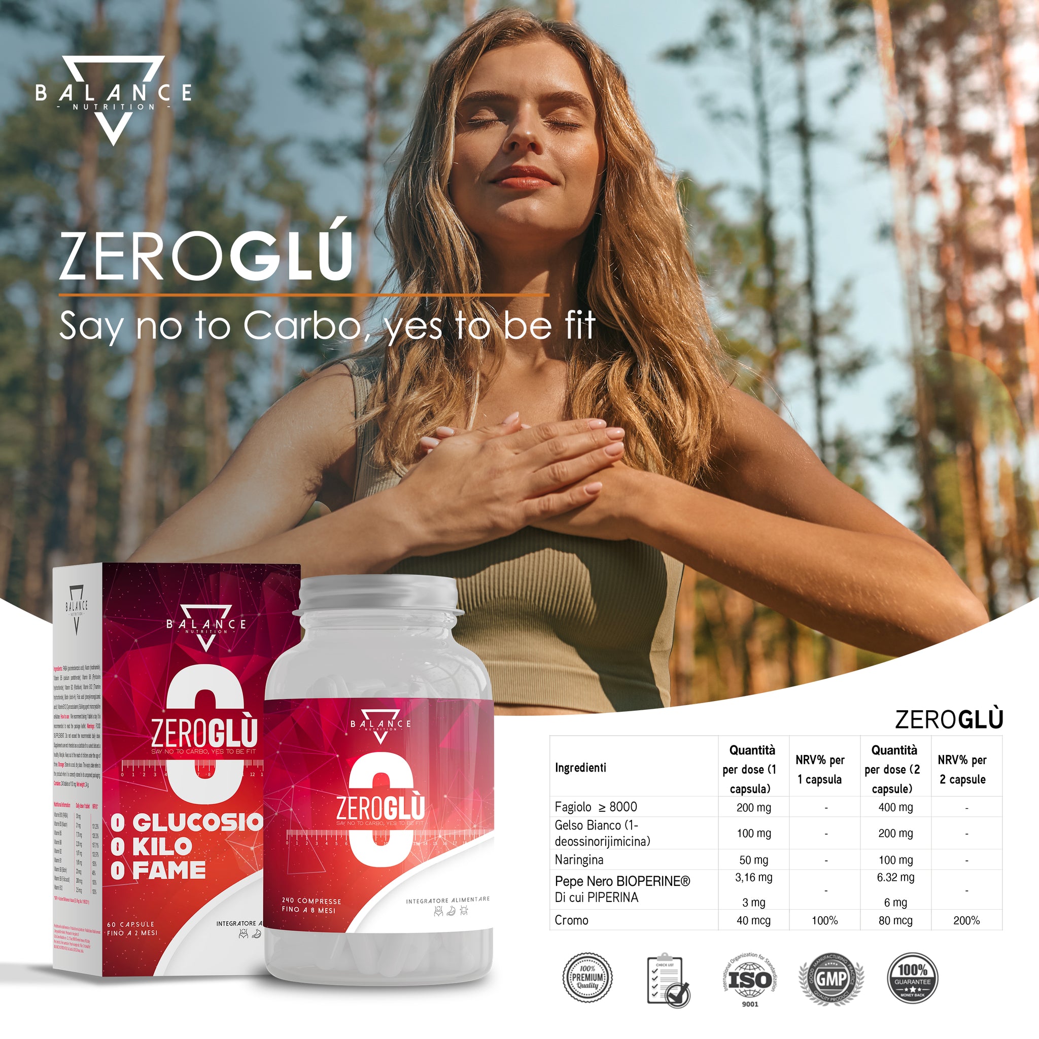 ZEROGLÙ - 60 Gélules | Puissant brûleur de graisse rapide | Minceur rapide et forte pour les femmes | Réduit l'accumulation de sucres pour un bon contrôle du poids, avec de l'extrait de haricot et de la pipérine BIOPERINE®