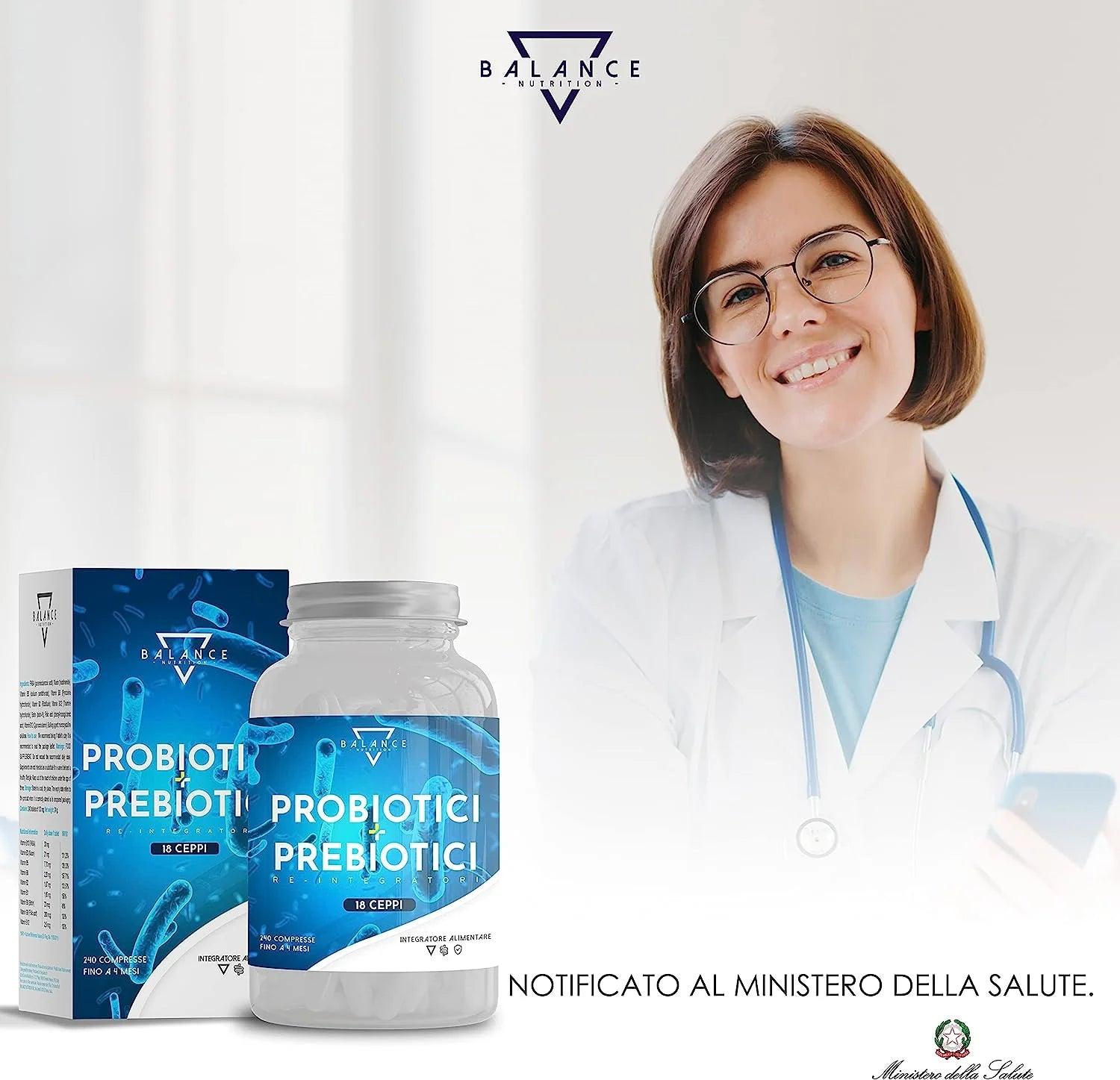 PROBIOTICI E PREBIOTICI - 240 CAPSULE | Fermenti Lattici Probiotici | Spettro Completo di 18 Ceppi Batterici tra cui, Lactobacillus, BifidoBacterium, Enzimi Digestivi, Inulina | fino a 20 Miliardi CFU - Balance Nutrition