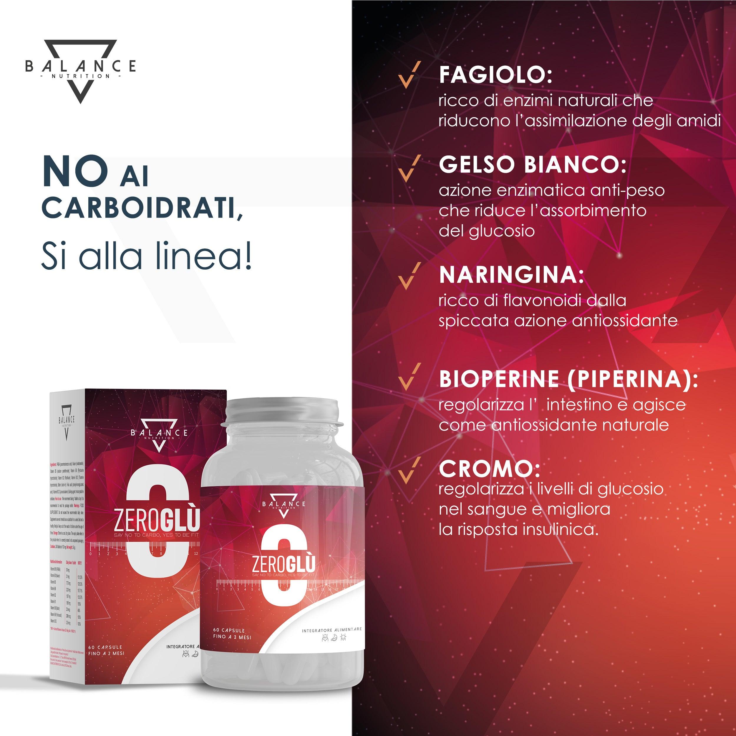 ZEROGLÙ - 60 Capsule | Brucia Grassi Potenti Veloci | Dimagrante Forte Veloce Donna | Riduce l’accumulo di Zuccheri per un corretto Controllo del Peso, con Estratto di Fagiolo e Piperina BIOPERINE® - Balance Nutrition