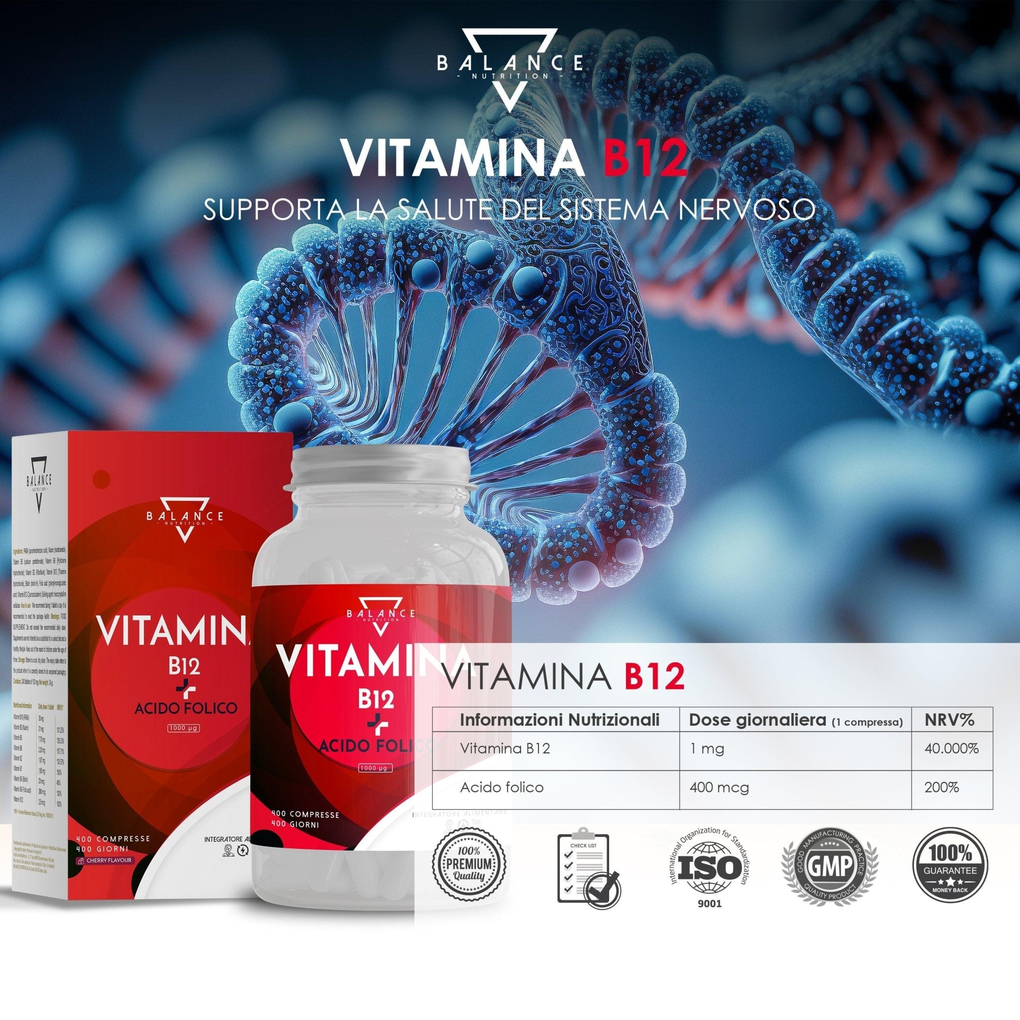 VITAMINA B12 E ACIDO FOLICO Supporto per stanchezza e gravidanza - Balance Nutrition