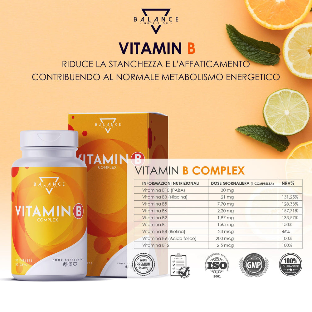 
                  
                    VITAMIN B COMPLEX™ - Integratore per ridurre stanchezza e affaticamento e contribuire al normale metabolismo energetico - Balance Nutrition
                  
                